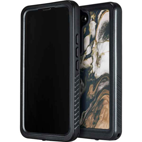 Copper and Black Marble Ink Galaxy S24 Waterproof Case