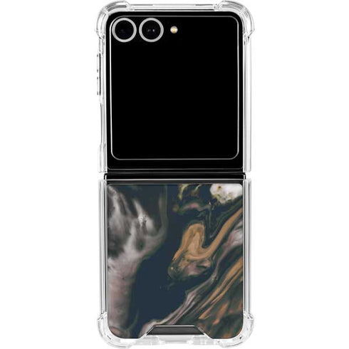 Copper and Black Marble Ink Galaxy Z Flip7 Clear Case