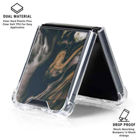 Copper and Black Marble Ink Galaxy Z Flip7 Clear Case