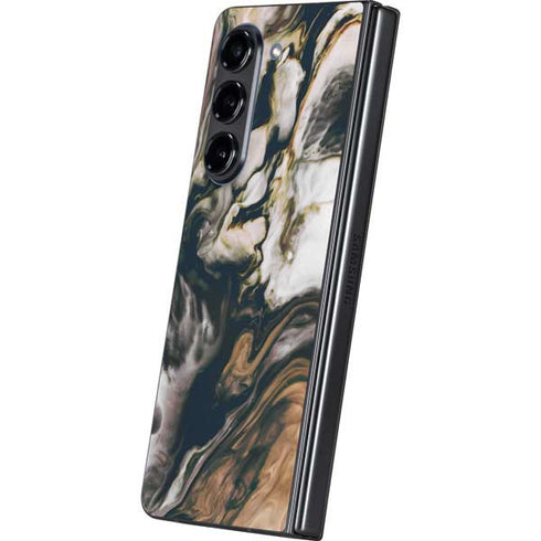 Copper and Black Marble Ink Galaxy Z Fold5 5G Skin
