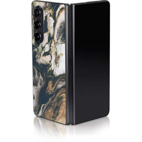 Copper and Black Marble Ink Galaxy Z Fold5 5G Skin