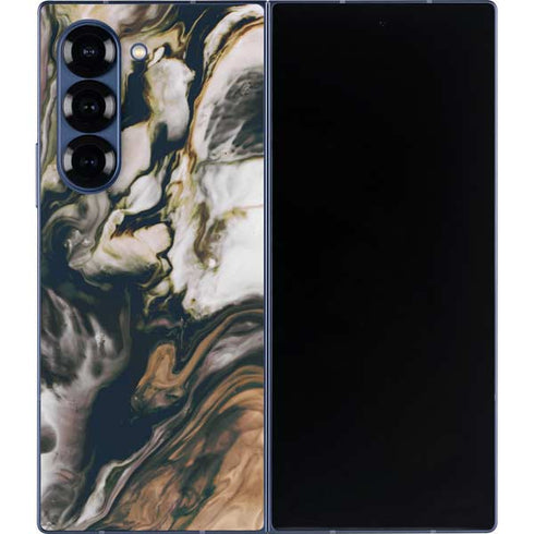 Copper and Black Marble Ink Galaxy Z Fold6 Skin