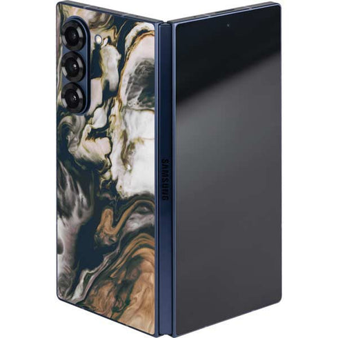 Copper and Black Marble Ink Galaxy Z Fold6 Skin