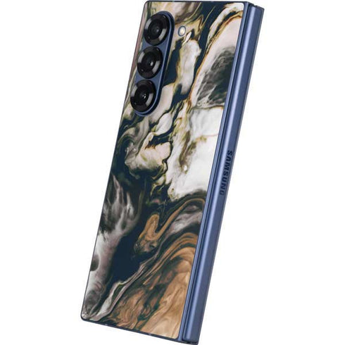 Copper and Black Marble Ink Galaxy Z Fold6 Skin