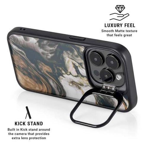 Copper and Black Marble Ink iPhone 13 Pro Kickstand Case