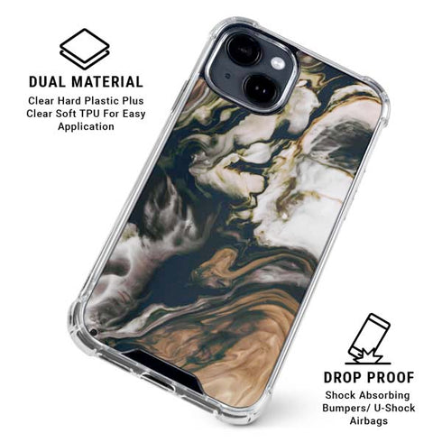 Copper and Black Marble Ink iPhone 15 Clear Case