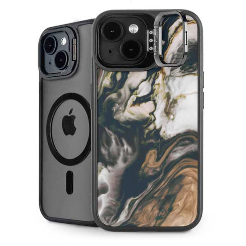 Copper and Black Marble Ink iPhone 15 Kickstand Case