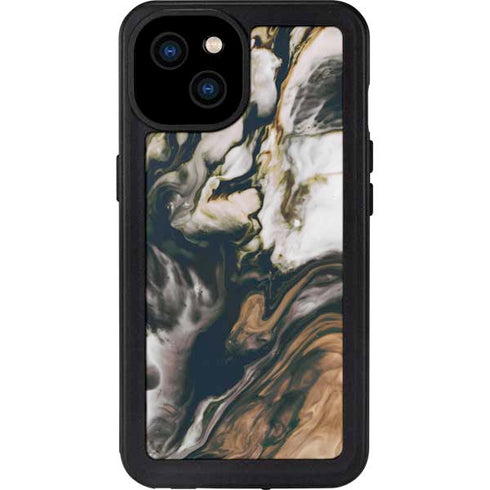 Copper and Black Marble Ink iPhone 15 Plus Waterproof Case