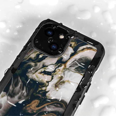 Copper and Black Marble Ink iPhone 15 Plus Waterproof Case