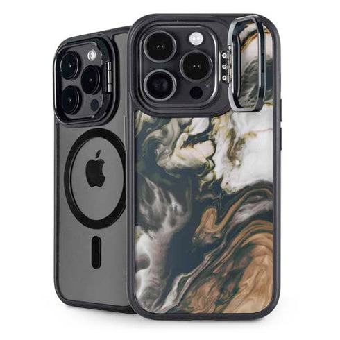 Copper and Black Marble Ink iPhone 15 Pro Max Kickstand Case