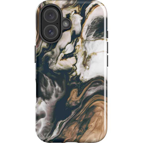 Copper and Black Marble Ink iPhone 16 Plus Impact Case