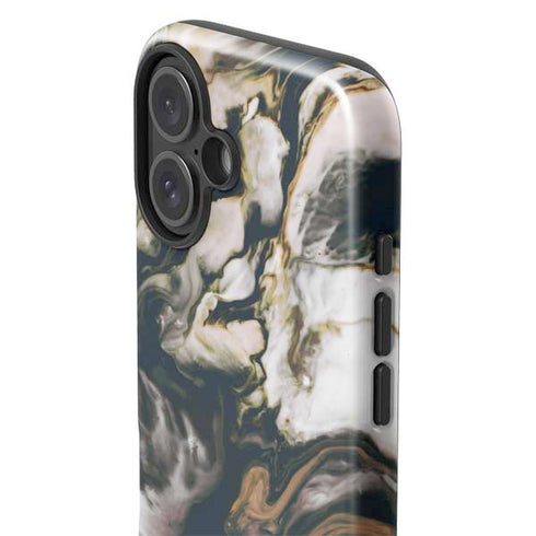 Copper and Black Marble Ink iPhone 16 Plus Impact Case