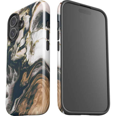 Copper and Black Marble Ink iPhone 16 Plus Impact Case
