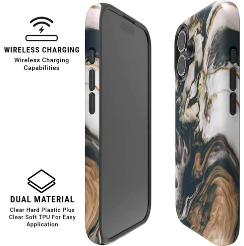 Copper and Black Marble Ink iPhone 16 Plus Magsafe Impact Case