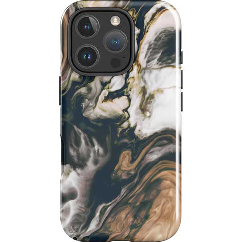 Copper and Black Marble Ink iPhone 16 Pro Impact Case