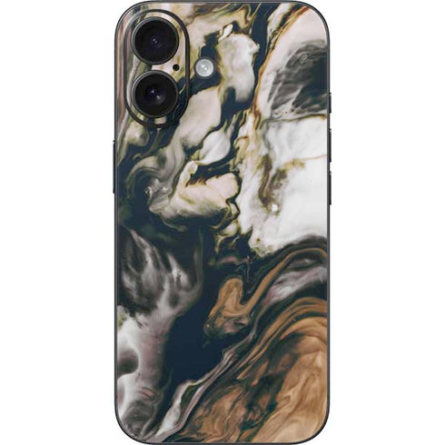 Copper and Black Marble Ink iPhone 16 Skin