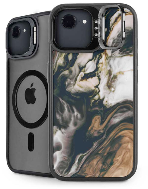 Copper and Black Marble Ink iPhone 16e Kickstand Case