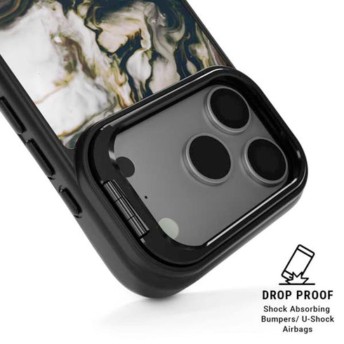 Copper and Black Marble Ink iPhone 17 Pro Kickstand Case
