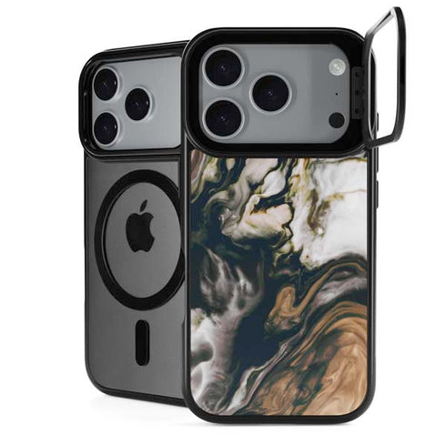 Copper and Black Marble Ink iPhone 17 Pro Max Kickstand Case
