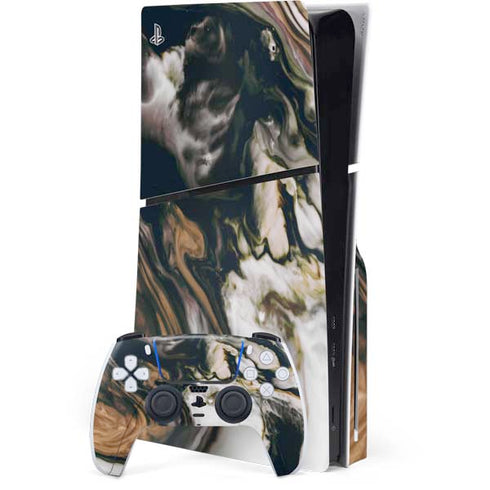 Copper and Black Marble Ink PlayStation PS5 Skins