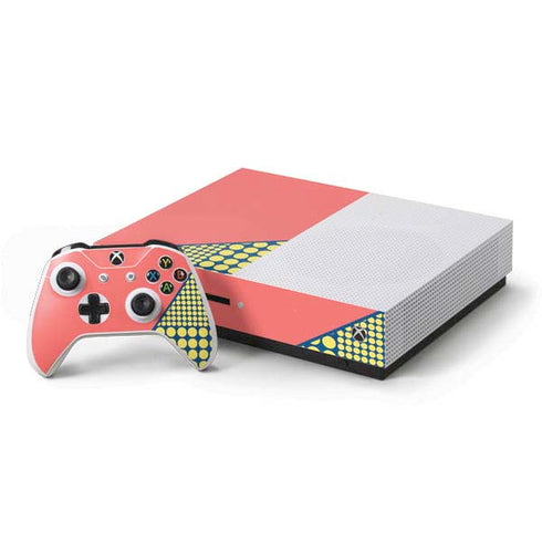 Coral Diagonal Split Xbox One S Console and Controller Bundle Skin