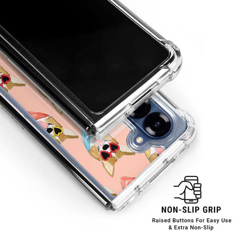 Bouffants and Broken Hearts Corgi Love Galaxy Z Fold7 Clear Case