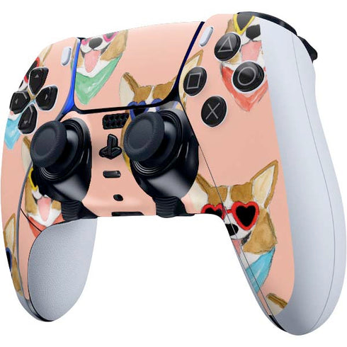 Bouffants and Broken Hearts Corgi Love PS5 DualSense Edge Pro Controller Skin