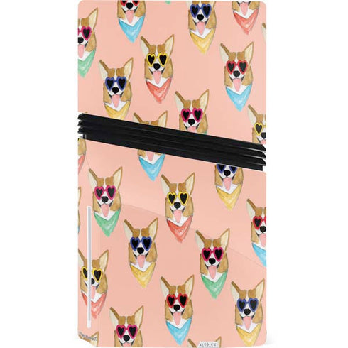 Bouffants and Broken Hearts Corgi Love PS5 Pro Disk Console Skin