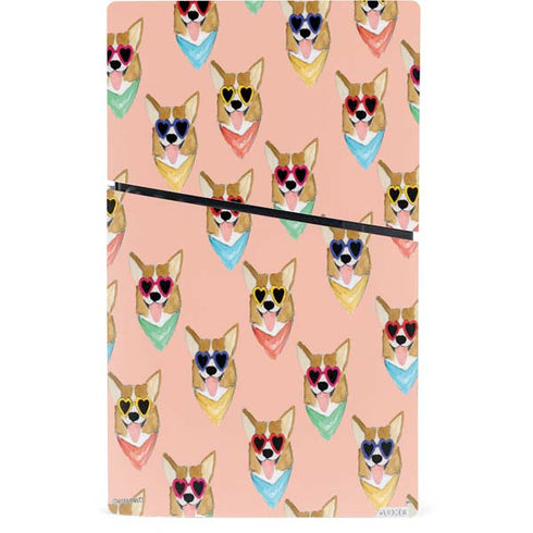 Bouffants and Broken Hearts Corgi Love PS5 Slim Digital Edition Console Skin