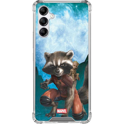 Marvel Rocket and Baby Groot Cosmic Bond Galaxy A14 5G Clear Case