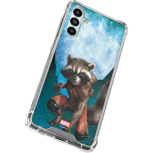 Marvel Rocket and Baby Groot Cosmic Bond Galaxy A14 5G Clear Case