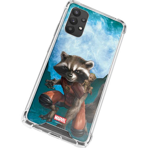 Marvel Rocket and Baby Groot Cosmic Bond Galaxy A32 5G Clear Case