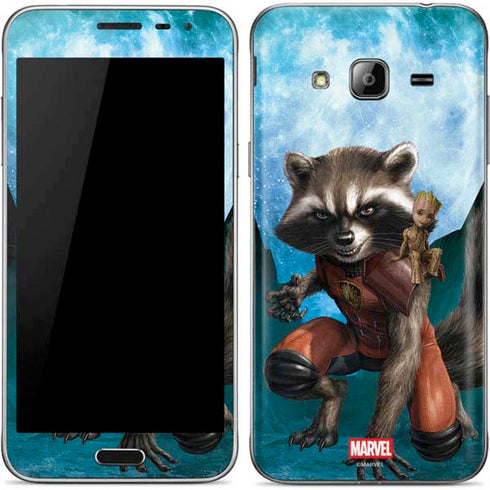 Marvel Rocket and Baby Groot Cosmic Bond Galaxy J3 Skin