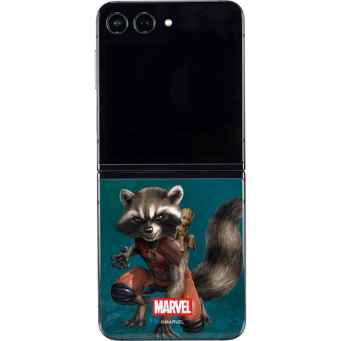 Marvel Rocket and Baby Groot Cosmic Bond Galaxy Z Flip5 5G Skin