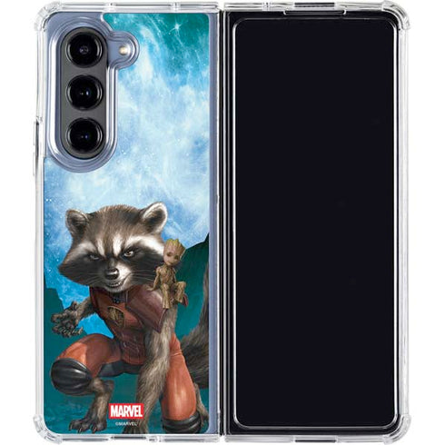 Marvel Rocket and Baby Groot Cosmic Bond Galaxy Z Fold5 5G Clear Case