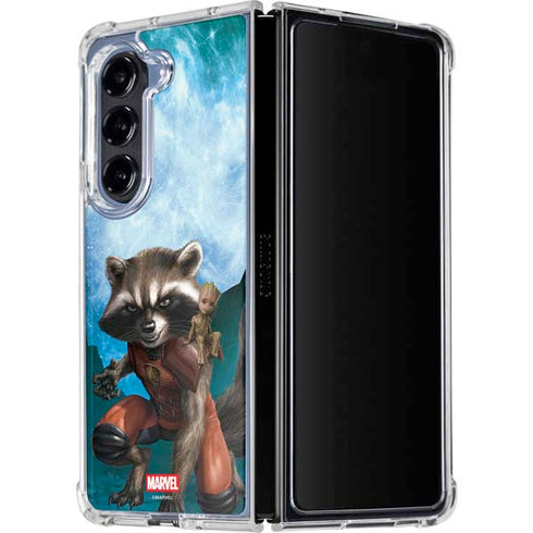 Marvel Rocket and Baby Groot Cosmic Bond Galaxy Z Fold5 5G Clear Case