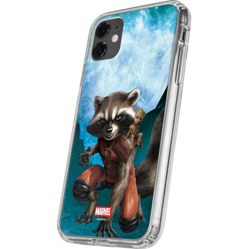 Marvel Rocket and Baby Groot Cosmic Bond iPhone 11 Clear Case