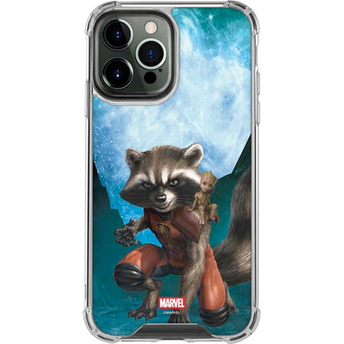 Marvel Rocket and Baby Groot Cosmic Bond iPhone 14 Pro Max Clear Case
