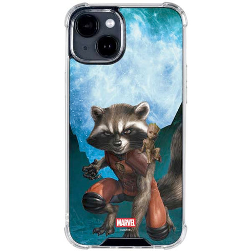 Marvel Rocket and Baby Groot Cosmic Bond iPhone 15 Clear Case