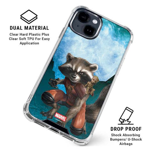 Marvel Rocket and Baby Groot Cosmic Bond iPhone 15 Plus Clear Case