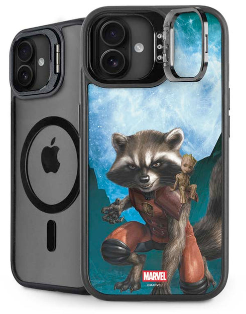 Marvel Rocket and Baby Groot Cosmic Bond iPhone 16 Kickstand Case