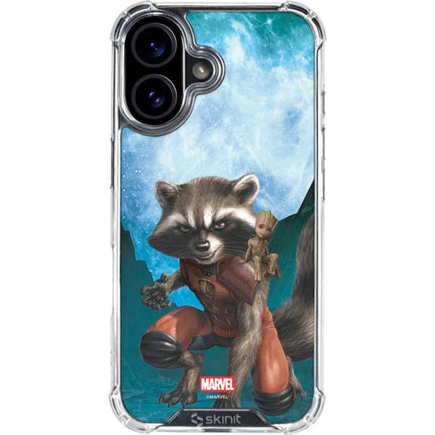 Marvel Rocket and Baby Groot Cosmic Bond iPhone 16 Plus Clear Case