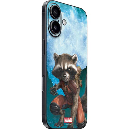 Marvel Rocket and Baby Groot Cosmic Bond iPhone 16 Plus Skin