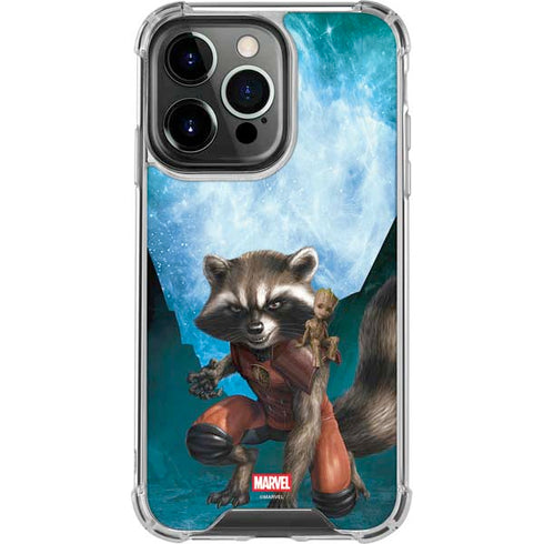 Marvel Rocket and Baby Groot Cosmic Bond iPhone 16 Pro Clear Case