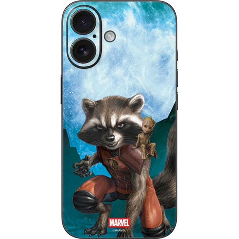 Marvel Rocket and Baby Groot Cosmic Bond iPhone 16 Skin