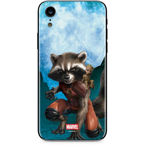 Marvel Rocket and Baby Groot Cosmic Bond iPhone XR Skin
