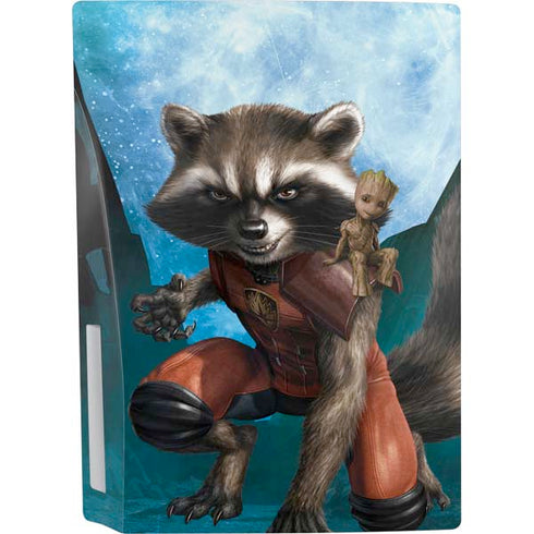 Marvel Rocket and Baby Groot Cosmic Bond PS5 Console Skin