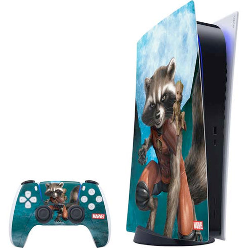 Marvel Rocket and Baby Groot Cosmic Bond PlayStation PS5 Skins