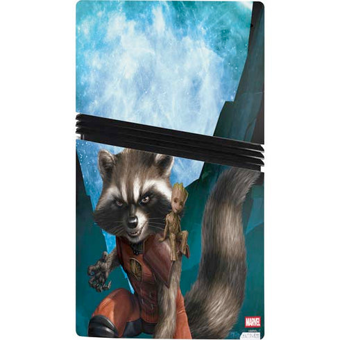 Marvel Rocket and Baby Groot Cosmic Bond PS5 Pro Console Skin