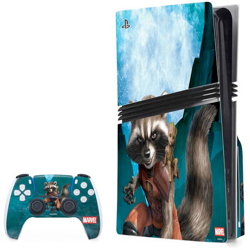 Marvel Rocket and Baby Groot Cosmic Bond PS5 Pro Disk Bundle Skin